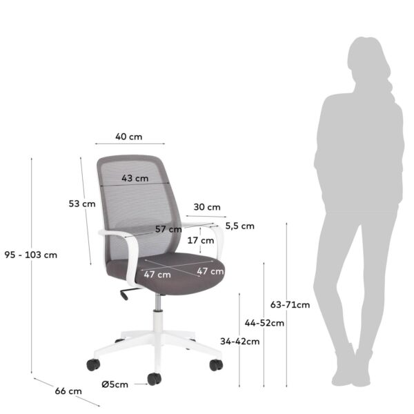 Silla de escritorio Melva gris y patas de acero blanco
