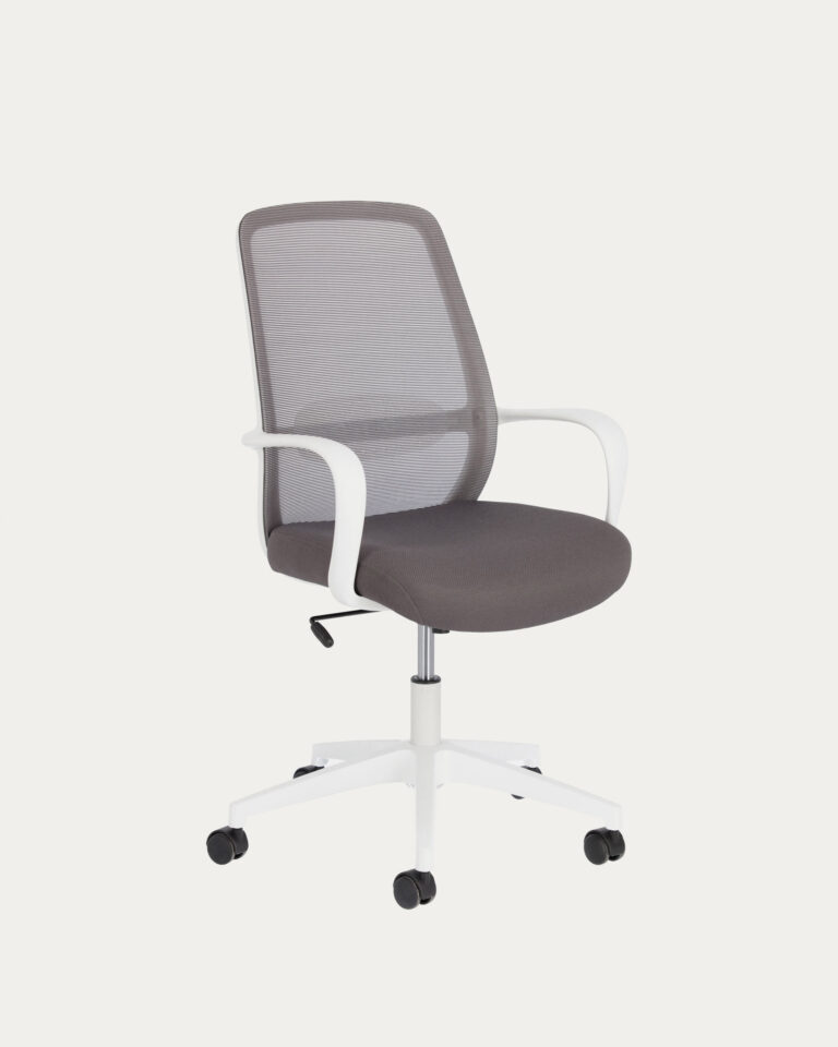 Silla de escritorio Melva gris y patas de acero blanco