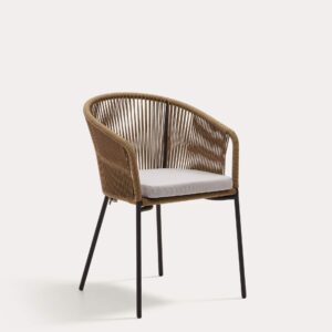 Silla Yanet de cuerda beige y patas de acero galvanizado