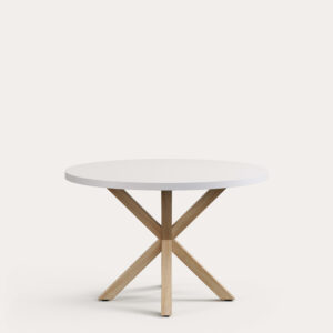 Mesa redonda Argo de melamina acabado blanco y patas de acero con efecto madera Ø 120 cm