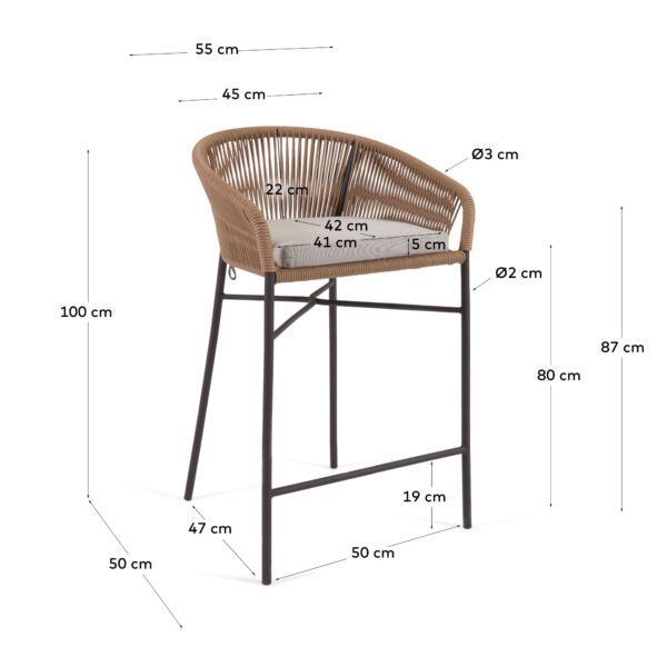 Taburete Yanet de cuerda beige y acero galvanizado altura 80 cm