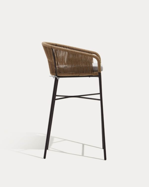 Taburete Yanet de cuerda beige y acero galvanizado altura 80 cm