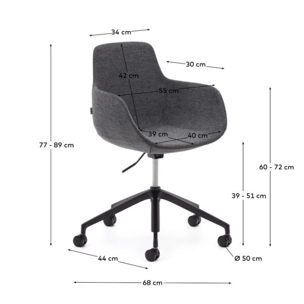 Silla de escritorio Tissiana gris oscuro y aluminio acabado negro mate
