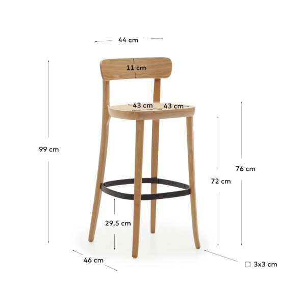 Taburete Romane de madera de haya acabado natural y chapa de fresno y ratán altura 75 cm
