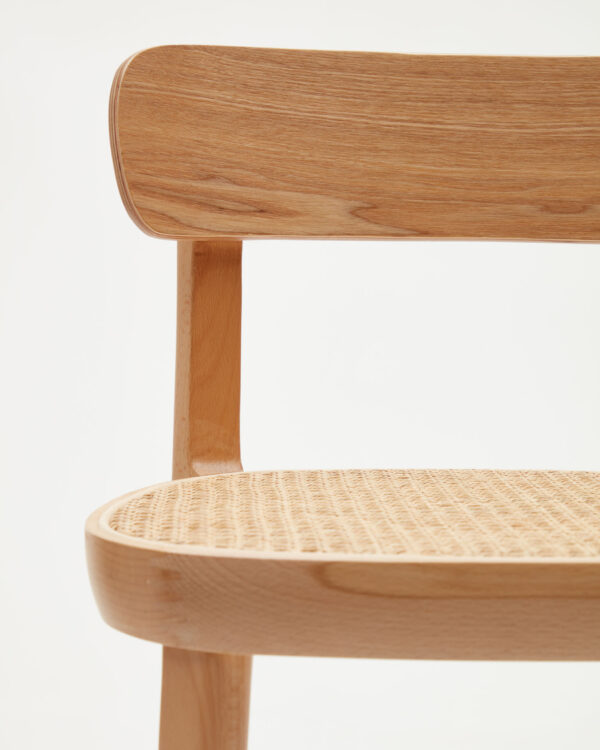 Taburete Romane de madera de haya acabado natural y chapa de fresno y ratán altura 75 cm