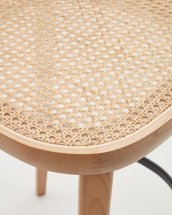 Taburete Romane de madera de haya acabado natural y chapa de fresno y ratán altura 75 cm