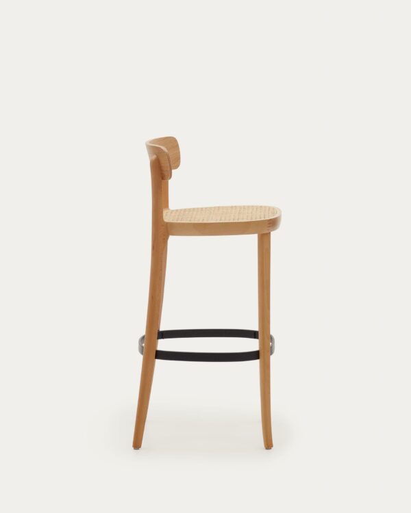 Taburete Romane de madera de haya acabado natural y chapa de fresno y ratán altura 75 cm