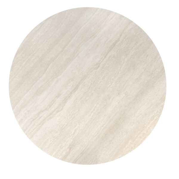 Mesa comedor redonda mármol porcelánico y madera revestida con lámina de mármol porcelánico flexible