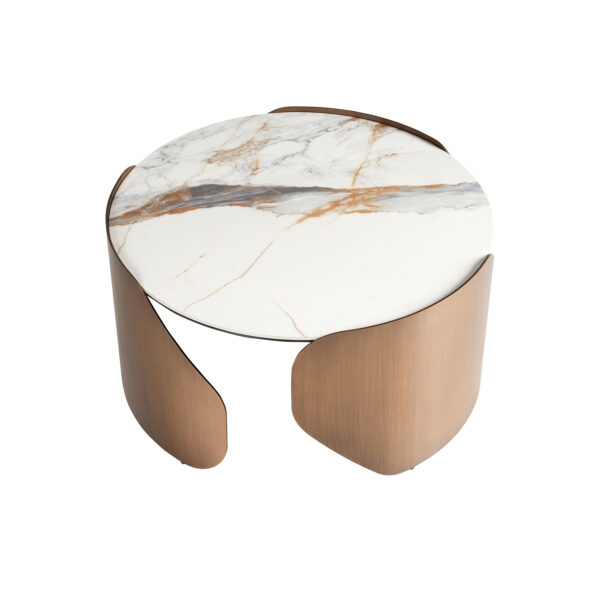 Mesa centro redonda mármol porcelánico y acero color bronce