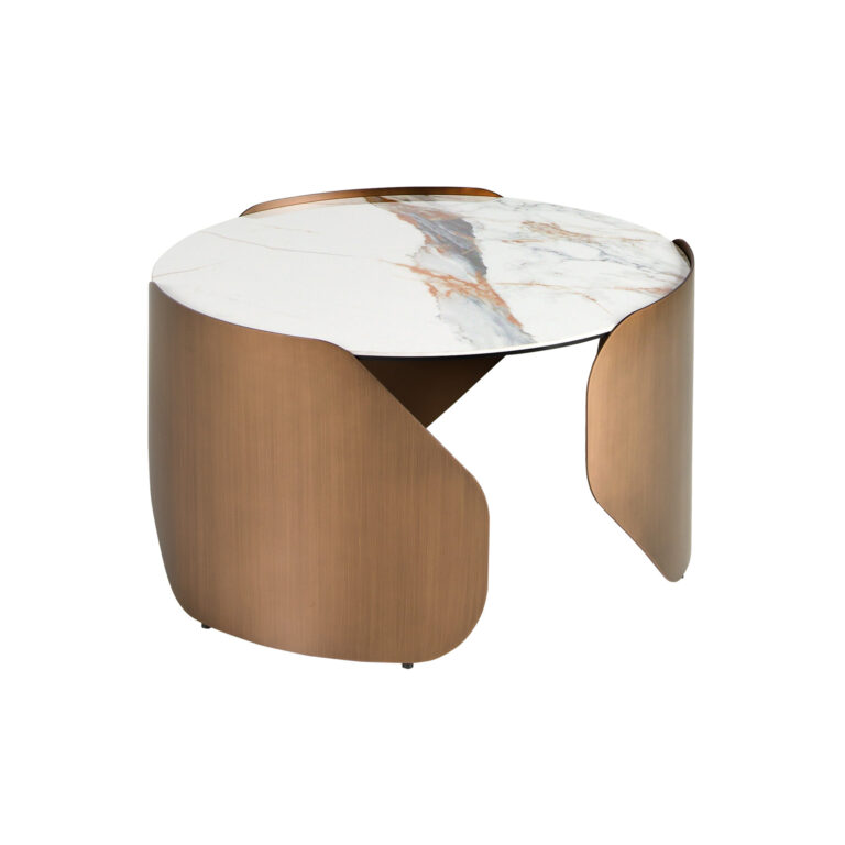 Mesa centro redonda mármol porcelánico y acero color bronce