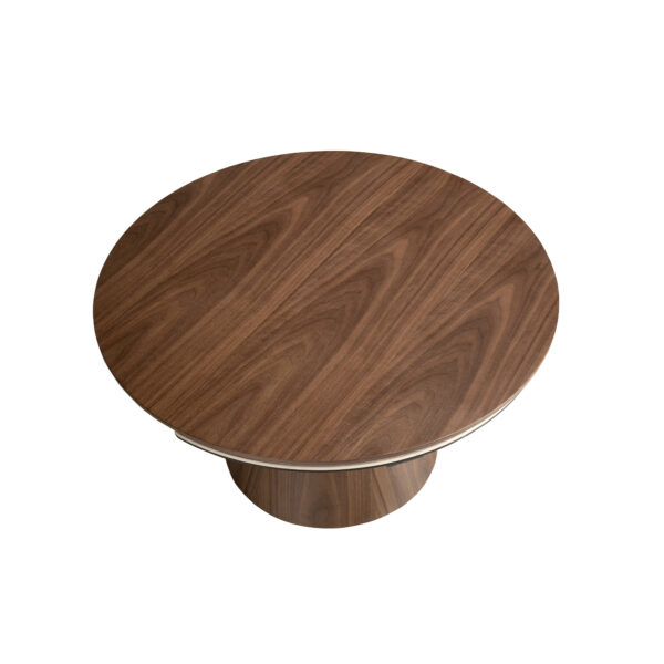 Mesa centro extensible redonda nogal y mármol porcelánico