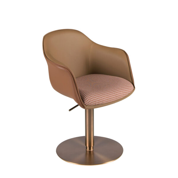 Silla giratoria tela marrón terracota y beige y polipiel marrón