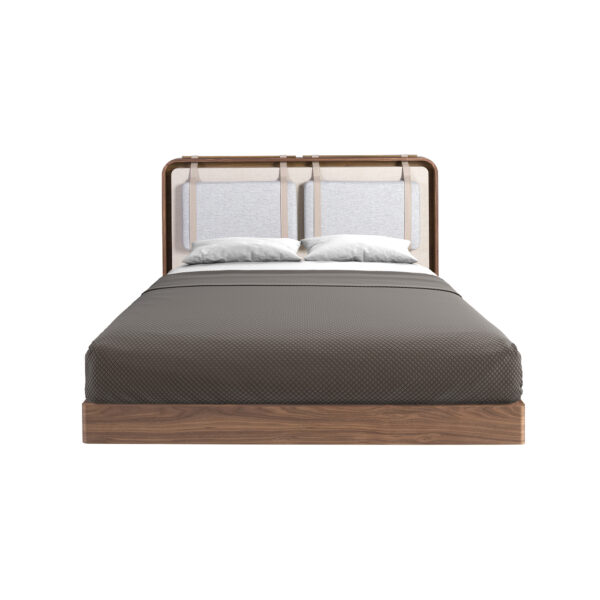 Cama tela color beige y gris