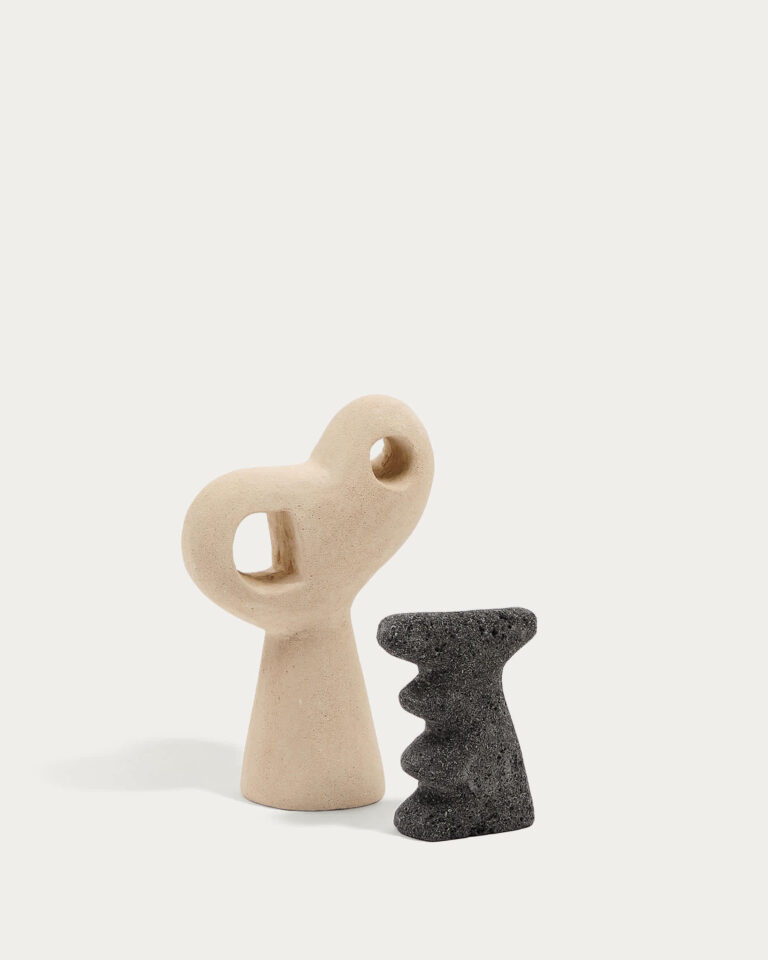 Set Arif de esculturas de piedra con acabado beige y negro 12 cm / 23 cm