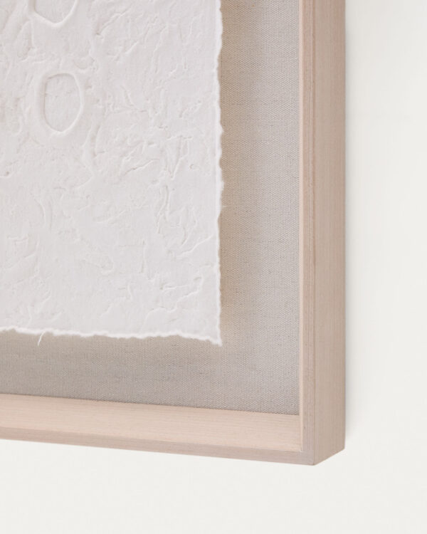 Cuadro abstracto Olvin de papel reciclado blanco con relieves hechos a mano 44 x 94 cm