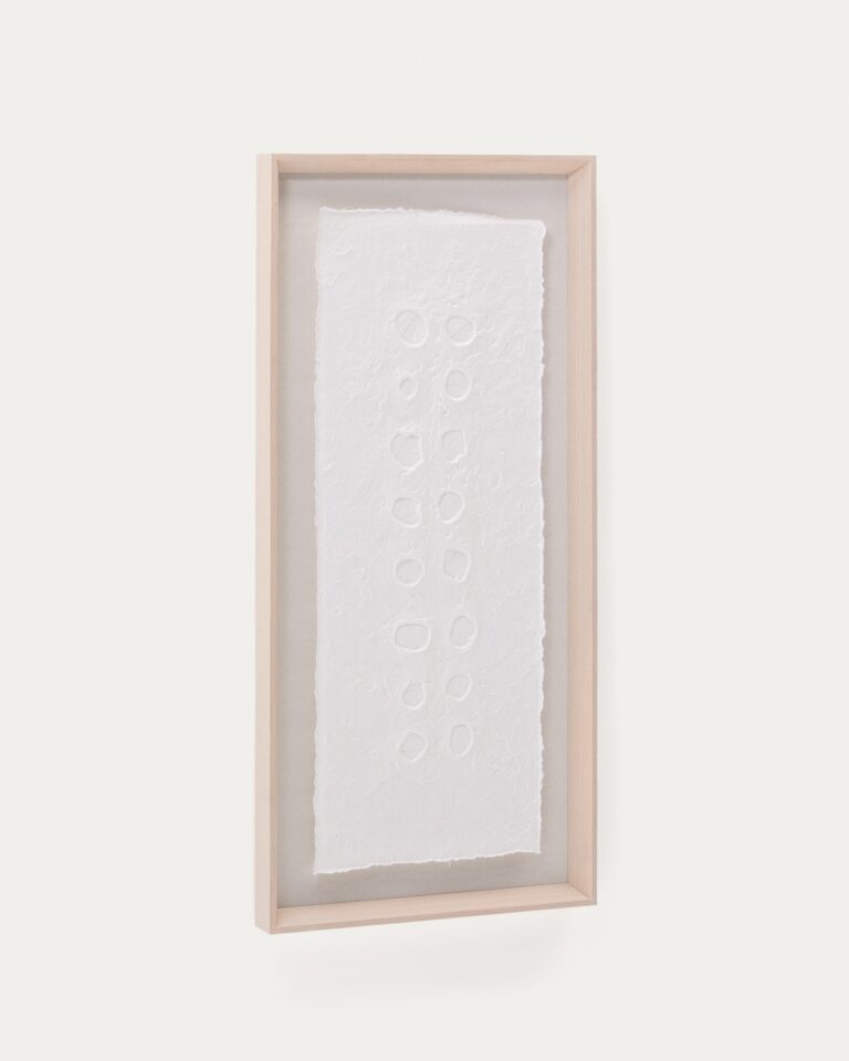 Cuadro abstracto Olvin de papel reciclado blanco con relieves hechos a mano 44 x 94 cm