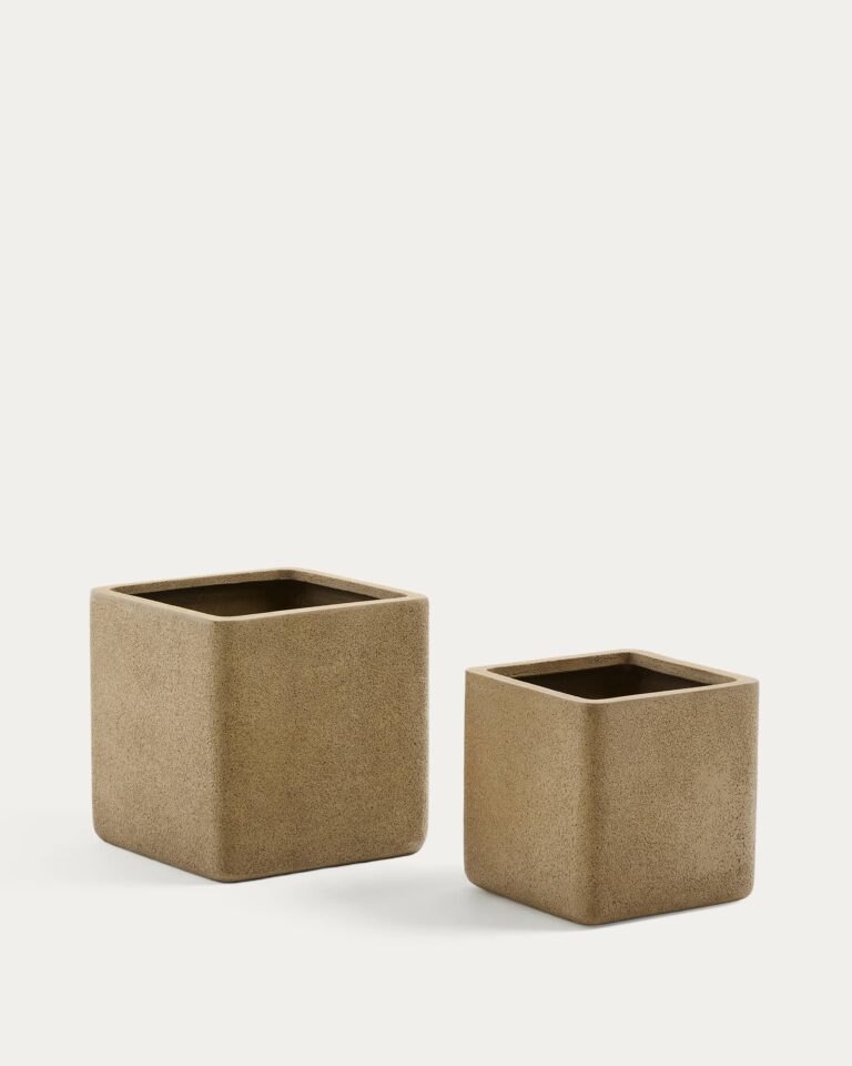 Set Minoa de 2 maceteros de efecto piedra mostaza 44 x 44 cm