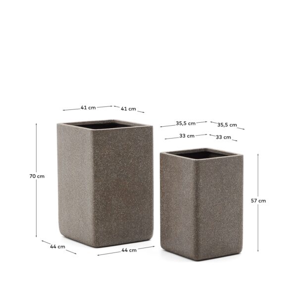 Set Minoa de 2 maceteros altos de efecto piedra marrón 44 x 44 cm