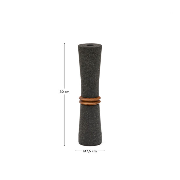 Jarrón Naro de piedra negro y madera de teca 30 cm