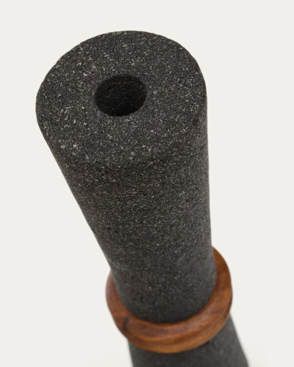 Jarrón Naro de piedra negro y madera de teca 30 cm