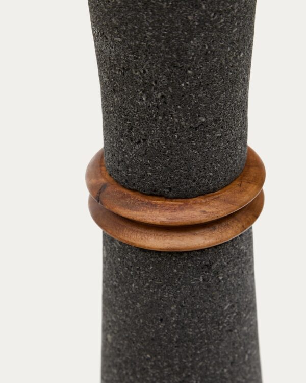 Jarrón Naro de piedra negro y madera de teca 30 cm