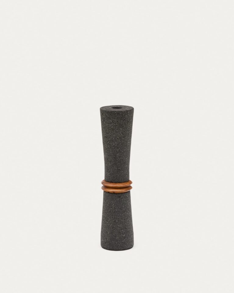 Jarrón Naro de piedra negro y madera de teca 30 cm
