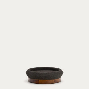 Centro de mesa Naro de piedra negro y madera de teca Ø30 cm