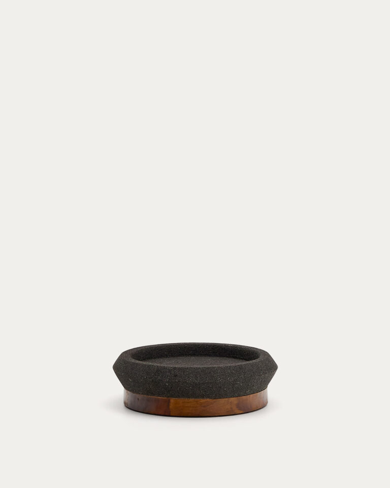 Centro de mesa Naro de piedra negro y madera de teca Ø30 cm