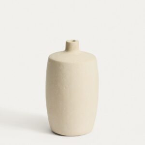 Jarrón Mireni de papel maché beige Ø 26 cm