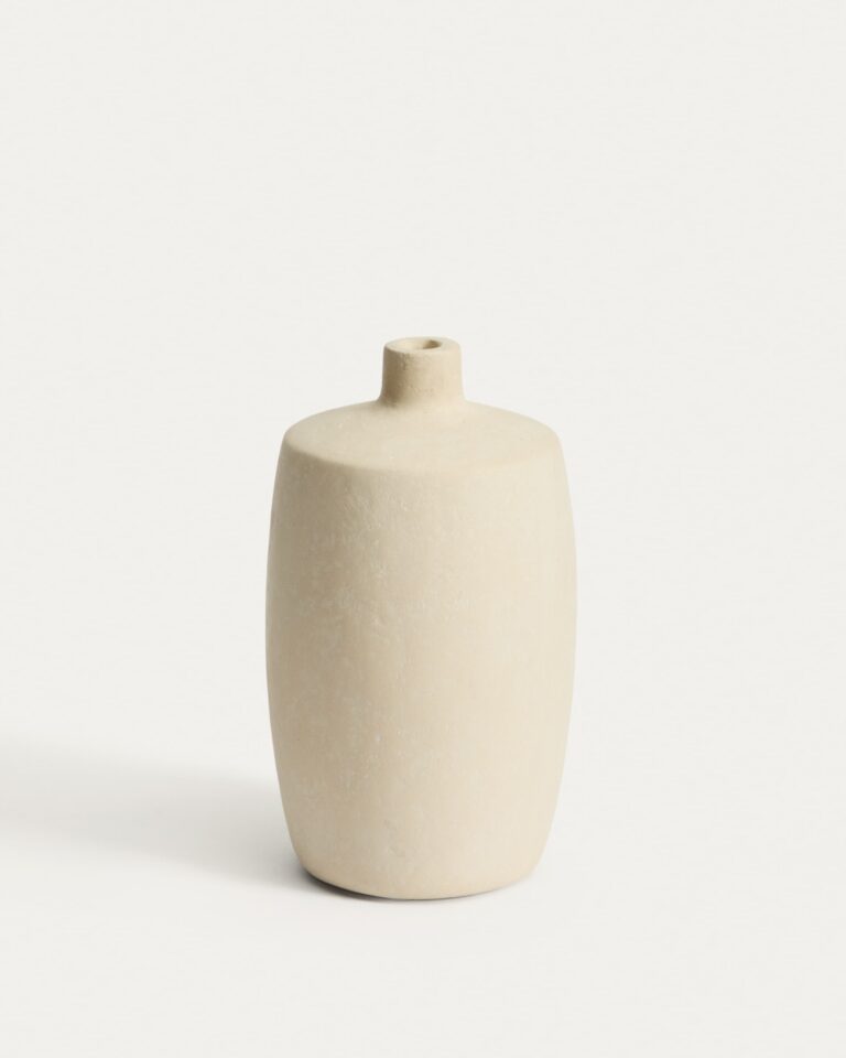 Jarrón Mireni de papel maché beige Ø 26 cm