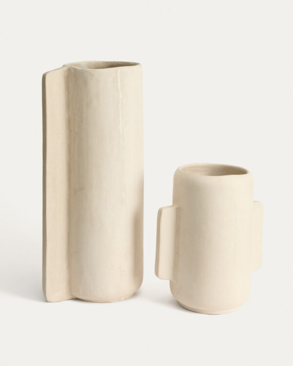 Jarrón Mireni de papel maché beige 38 cm