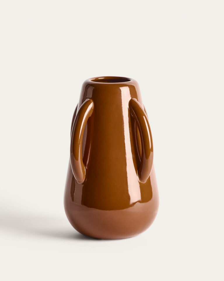 Jarrón Odra de cerámica marrón acabado brillante 25,5 cm