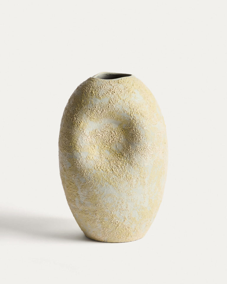 Jarrón Medira de cerámica crudo y amarillo 32,5 cm