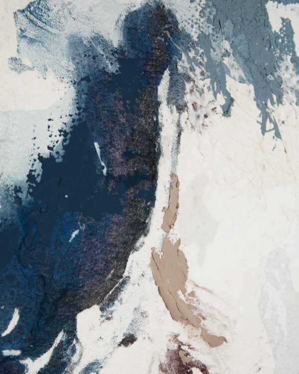 Cuadro abstracto Erale gris y azul pintado a mano 120 x 200 cm