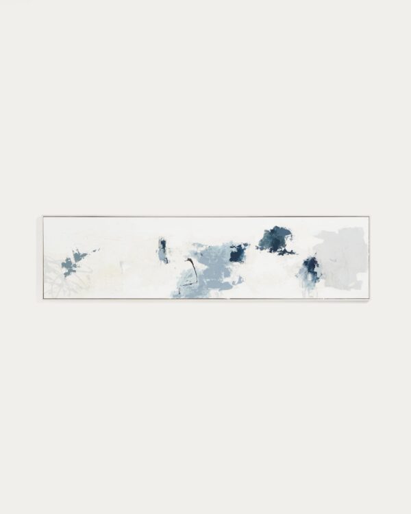 Cuadro abstracto Erale gris y azul pintado a mano 47 x 182 cm