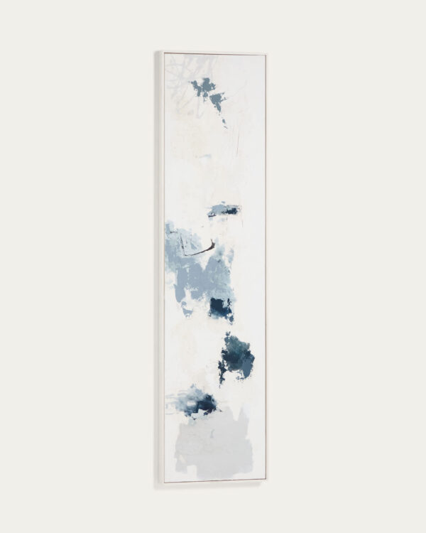 Cuadro abstracto Erale gris y azul pintado a mano 47 x 182 cm