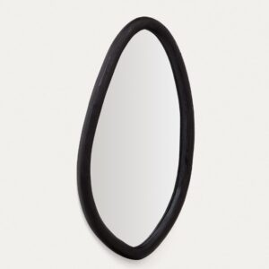 Espejo Magrit de madera maciza de mungur con acabado negro Ø 60 x 110 cm