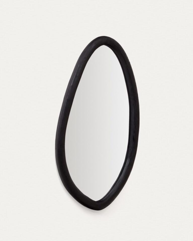 Espejo Magrit de madera maciza de mungur con acabado negro Ø 60 x 110 cm
