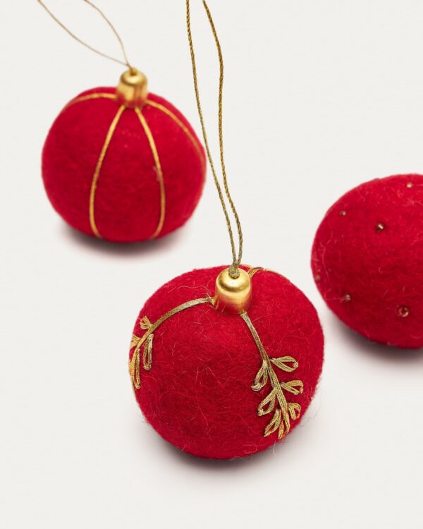 Set Breshi de 3 bolas colgantes decorativas pequeñas rojo y detalles dorados