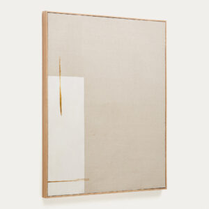 Cuadro abstracto Salin con raya vertical de lino beige 80 x 100 cm