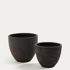 Set Serili de 2 maceteros de cemento y fibra de vidrio gris oscuro Ø 42 cm / Ø 50 cm