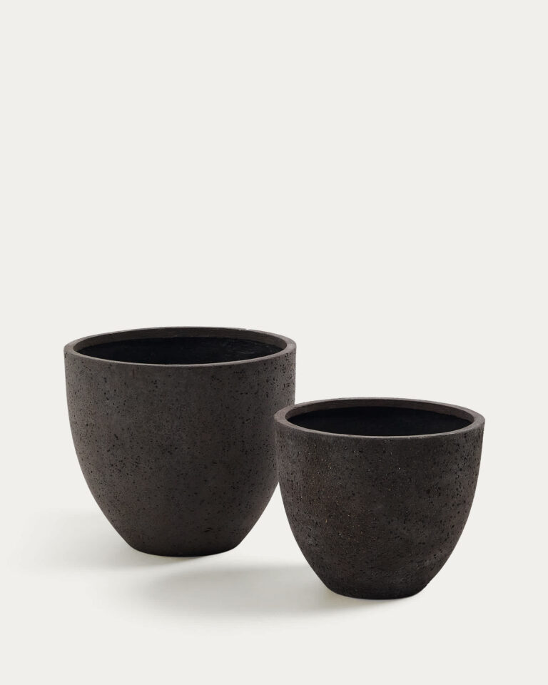 Set Serili de 2 maceteros de cemento y fibra de vidrio gris oscuro Ø 42 cm / Ø 50 cm