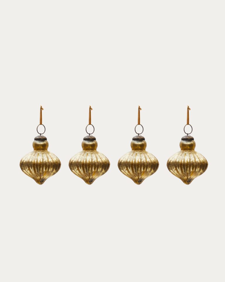 Set Raj de 4 adornos colgantes de vidrio reciclado dorado 8 cm