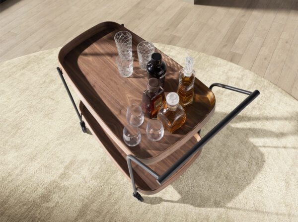 Carrito minibar nogal y acero negro