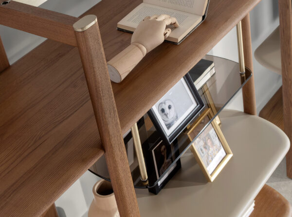 Estantería rectangular izquierda nogal claro y madera color Greige