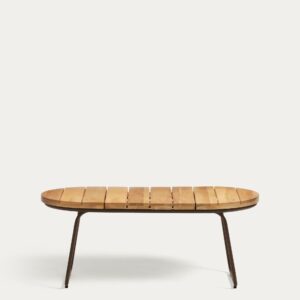 Mesa de centro exterior Salguer madera maciza acacia y acero marrón Ø 100 x 50 cm FSC 100%