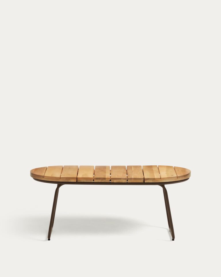 Mesa de centro exterior Salguer madera maciza acacia y acero marrón Ø 100 x 50 cm FSC 100%