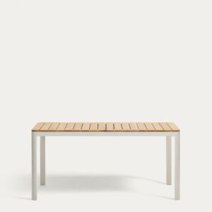 Mesa 100% exterior Bona madera maciza de teca y aluminio con acabado blanco 160 x 90 cm