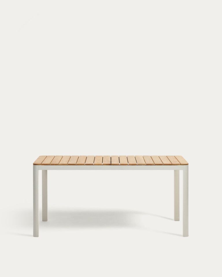Mesa 100% exterior Bona madera maciza de teca y aluminio con acabado blanco 160 x 90 cm