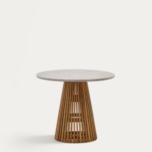 Mesa redonda de exterior Alcaufar de madera maciza de teca y cemento gris Ø 90 cm